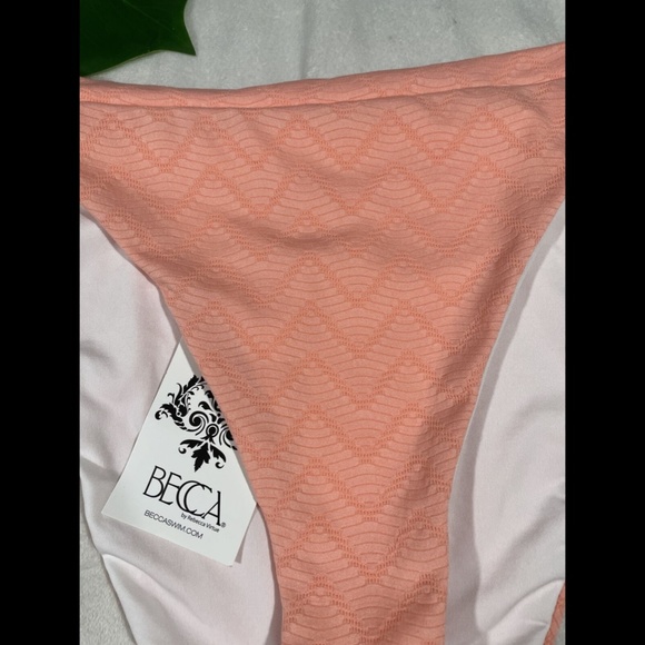 NEW Becca Chevron French Cut Bikini Bottoms in Salmon Pink [‎ Medium ] - Picture 7 of 12